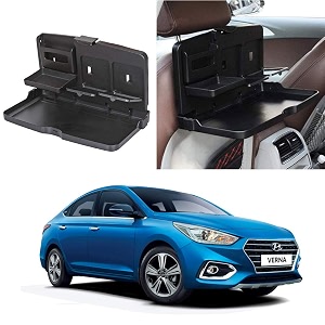 oshotto ft-02 car backseat food travel dining meal amp snaks tray amp cup holder compatible with hyundai new verna black - 1 piece