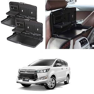 oshotto ft-02 car backseat food travel dining meal amp snaks tray amp cup holder compatible with toyota innova crysta black - set of 2