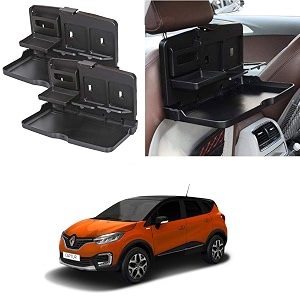 oshotto ft-02 car backseat food travel dining meal amp snaks tray amp cup holder compatible with renault captur black - set of 2