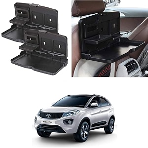 oshotto ft-02 car backseat food travel dining meal amp snaks tray amp cup holder compatible with tata nexon black - set of 2