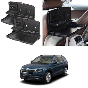 oshotto ft-02 car backseat food travel dining meal amp snaks tray amp cup holder compatible with skoda kodiaq black - set of 2
