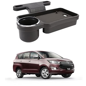 oshotto ft-04 foldable car auto headrest rear back seat table drink food cup tray holder compatible with toyota innova - black