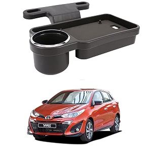 oshotto ft-04 foldable car auto headrest rear back seat table drink food cup tray holder compatible with toyota yaris - black