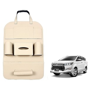 oshotto car backseat storage organizer phone holdermulti-pocket for bottles tissue boxeskids toy storage and great travel accessory compatible with toyota innova crysta beige