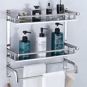 oslen 2in1 bathroom accessories  bathroom towel holder  bathroom shelf with rail stainless steel wall shelf number of shelves - 2 steel