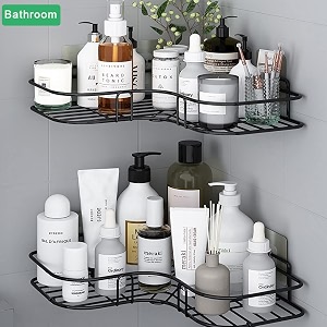 oslen multipurpose bathroomkitchen corner storage organizer wall mounted rack shelf shower caddy no drilling - shelf adhesive bathroom accessories storage rack black pack of 1 black