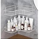 Oslen Stainless Steel Multipurpose Bathroom/Kitchen Corner Storage Organizer Wall Mounted Rack Shelf Shower Caddy (No Drilling - Shelf Adhesive) Bathroom Accessories Storage Rack (Pack of 1) (White)