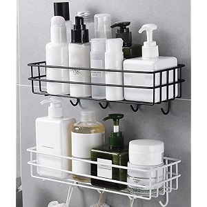 oslen pack of 2 self-adhesive multipurpose bathroom rack bathroom shelf organizer wall mounted shelfbathroom accessories set for homebathroom shelves black  white