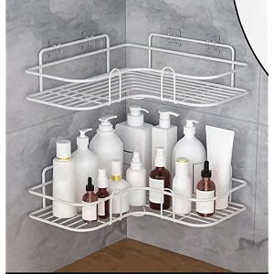 oslen pack of 2 self-adhesive shelfstorage organizer for bathroom and kitchen corner wall mounted rack shelf bathroom accessories storage rack no drilling-shelf adhesive white