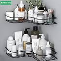 Oslen ( Pack of 2 Self-Adhesive Storage Organizer for Bathroom and Kitchen Corner Wall Mounted Rack Bathroom Accessories Storage Rack (No Drilling-Shelf Adhesive) (Black)