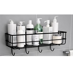 oslen self-adhesive multipurpose bathroom rack bathroom shelf organizer wall mounted shelfbathroom accessories set for homebathroom shelves black