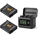 Osmo 360 Battery(2 Packs) with 27W Fast Intelligent Bi-Directional Charging Hub Compatible with DJI Osmo 360/Action 6/Action 5 Pro/Action 4/Action 3 w/LCD Display Shows Battery SOC