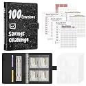 Ospelelf 100 Envelopes Money Saving Challenge Budget Binder, 52 Week Budget Book with Cash Envelopes to Save $10,000, Glitter Black