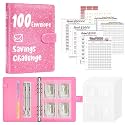 Ospelelf 100 Envelopes Money Saving Challenge Budget Binder, Save $10,000 Budget Binder with Cash Envelopes 52 Week, Glitter Bright Pink