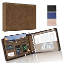 Ospelelf Brown Zippered 7 Ring Check Binder for Business Checks (9" x 13"), 1 Inch Faux Leather Checkbook Portfolio with Zipper Pouch, Professional Binder for Organizer Accountants, Home Use