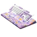 Ospelelf Keyboard Wrist Rest, Ergonomic Memory Foam Wrist Support for Typing & Gaming, Tilted Keyboard Stand Pad, Relief for Wrist Pain, Aesthetic Desk Accessories for Office, Purple Flower