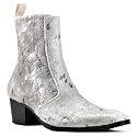 OSSTONE Men Chelsea Ankle Boots Leather Pony Hair Leopard Boot with Side Zipper Heel Boots JY012