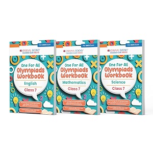 oswaal one for all olympiad workbook class 7 set of 3 books maths science amp english for 2025 exam