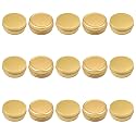 Othmro 15Pcs 2oz Metal Round Tins Aluminum Tin Cans Jar Refillable Containers 60ml Tin Cans Tin Bottles Containers with Screw Lid for Salve Spices Lip Balm Tea Candies Gold 2.67×0.98inch(DxH)