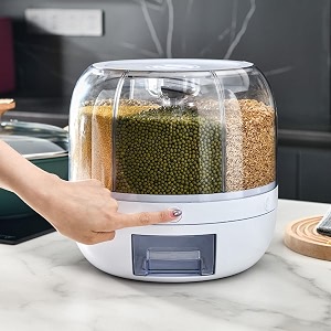 6-grid 360rotation cereal dry food rice grain storage dispenser dry food storage box 360 rotating grain container for home cereal transparent bucket storage box pack of 1