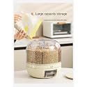 6-Grid 360°Rotation Cereal Dry Food Rice Grain Storage Dispenser Dry Food Storage Box 360° Rotating Grain Container for Home, Cereal Transparent Bucket, storage box (Pack Of 1) (White)
