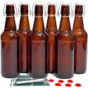 Otis Classic Swing Top Glass Bottles, Amber, Ceramic Cap, Set of 6, 16 oz
