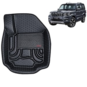 oto2eye car floor mat 45d compatible for mahindra scorpio classic 2019 to 2022 all model 100 waterproof tray shape set of 4 pieces top notch pvc 45d foot mats washable 1 year warranty