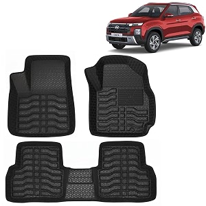 oto2eye car floor mat 45d compatible for hyundai creta 2024 onwards all model 100 waterproof tray shape set of 3 pieces top notch pvc 45d foot mats washable 1 year warranty
