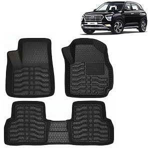 oto2eye car floor mat 45d compatible for hyundai creta 2020 to 2023 all model 100 waterproof tray shape set of 3 pieces top notch pvc 45d foot mats washable 1 year warranty