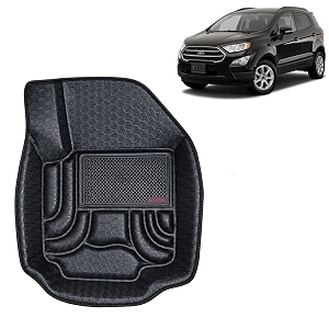 oto2eye car floor mat 45d compatible for ford ecosport 2017 to 2021 all model 100 waterproof tray shape set of 3 pieces top notch pvc 45d foot mats washable 1 year warranty