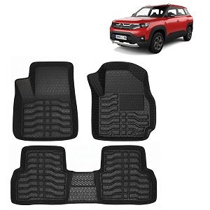 oto2eye car floor mat 45d compatible for maruti suzuki brezza 2022 onwards all model 100 waterproof tray shape set of 3 pieces top notch pvc 45d foot mats washable 1 year warranty