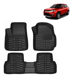 oto2eye car floor mat 45d compatible for maruti suzuki vitara brezza 2016 to 2019 all model 100 waterproof tray shape set of 3 pieces top notch pvc 45d foot mats washable 1 year warranty