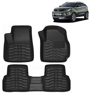 oto2eye car floor mat 45d compatible for tata nexon automatic transmission 2020 to 2023 100 waterproof tray shape set of 3 pieces top notch pvc 45d foot mats washable 1 year warranty
