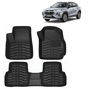 oto2eye car floor mat 45d compatible for maruti suzuki fronx 2023 onwards all model 100 waterproof tray shape set of 3 pieces top notch pvc 45d foot mat washable 1 year warranty