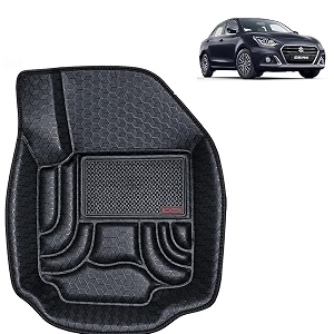 oto2eye car floor mat 45d compatible for maruti suzuki swift dzire 2020 to 2024 all model 100 waterproof tray shape set of 3 pieces top notch pvc 45d foot mats washable 1 year warranty