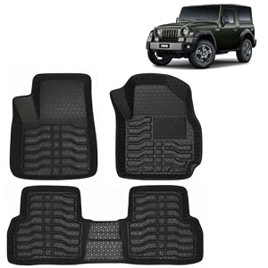 oto2eye car floor mat 45d compatible for mahindra thar automatic transmission 2025 onwards 100 waterproof tray shape set of 3 pieces top notch pvc 45d foot mats washable 1 year warranty