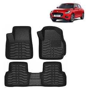 oto2eye car floor mat 45d compatible for maruti suzuki swift 2024 onwards all model 100 waterproof tray shape set of 3 pieces top notch pvc 45d foot mat washable 1 year warranty