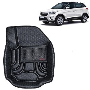 oto2eye car floor mat 45d compatible for hyundai creta 2018 to 2019 all model 100 waterproof tray shape set of 3 pieces top notch pvc 45d foot mats washable 1 year warranty