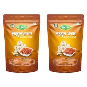otoba39s spicy amp tangy garlic pickle pack of 2 200g  handmade stuffed lahsun ka achar  no added color vegan mustard oil base