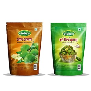 otoba39s marwadi pickle combo pack of 2 200g each  rajasthani mewar mango pickle amp green chili zagda pickle  homemade authentic taste