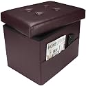 Ottoman with Storage,17 Inch Leather Folding Foot Rest Stool,Brown
