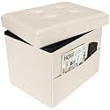 Ottoman with Storage,17 Inch Leather Folding Foot Rest Stool,Beige