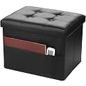 Ottoman with Storage,17 Inch Leather Folding Foot Rest Stool,Black
