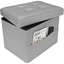 Ottoman with Storage,17 Inch Leather Folding Foot Rest Stool,Grey
