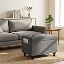 Ottoman with Storage 24'' Storage Ottomans Fabric Ottoman Footstools Small Upholstered Foot Rest Stool for Couch, Living Room, Bedroom, Entrance Shoe Bench Grey