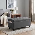 Ottoman with Storage 32'' Ottoman Storage Bench Linen Fabric Ottomans Footstools Upholstered Foot Rest Stool for Couch, Living Room, Bedroom, Entrance Shoe Bench Dark Gray