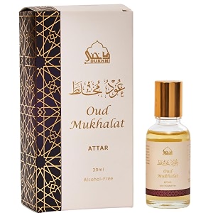 oud mukhalat attar oil by dukhni  arabic perfume oils for men and women without alcohol  30ml pure ittar roll on perfume saffron oud oil oudh  eid ramadan umrah haj gifts islamic fragrances