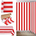 Oudain 54 Inch x 100 ft Red and White Striped Tablecloth Roll Cutter Box