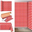 Oudain 54 Inch x 100 ft Red and White Gingham Tablecloth Roll Cutter Box