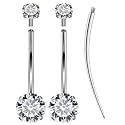Oufksiyy Long and Extra Long Bar Belly Button Ring Internal Thread Hypoallergenic Surgical Stainless Steel 14mm 16mm 14 Gauge Navel Rings Cubic Zirconia Buuton Body Piercing Jewelry for Women Men